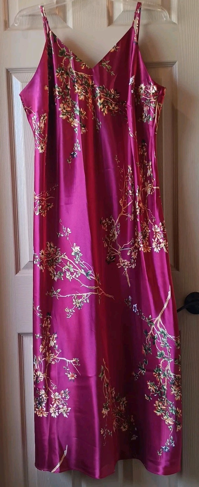 VTG Silhouettes Berry Satin Floral Asian Bias Slip Dress Seductive SzXL Exotic