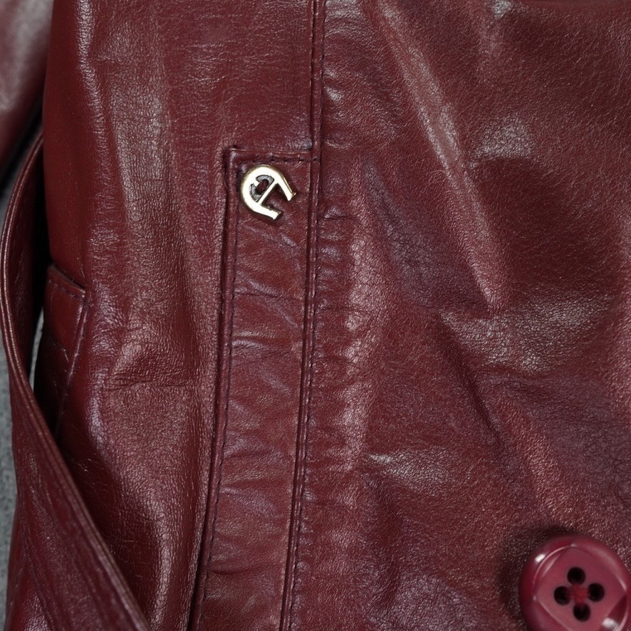 VTG Etienne Aigner Leather Trench Coat Womens 10 Burgundy Maroon Double Breasted