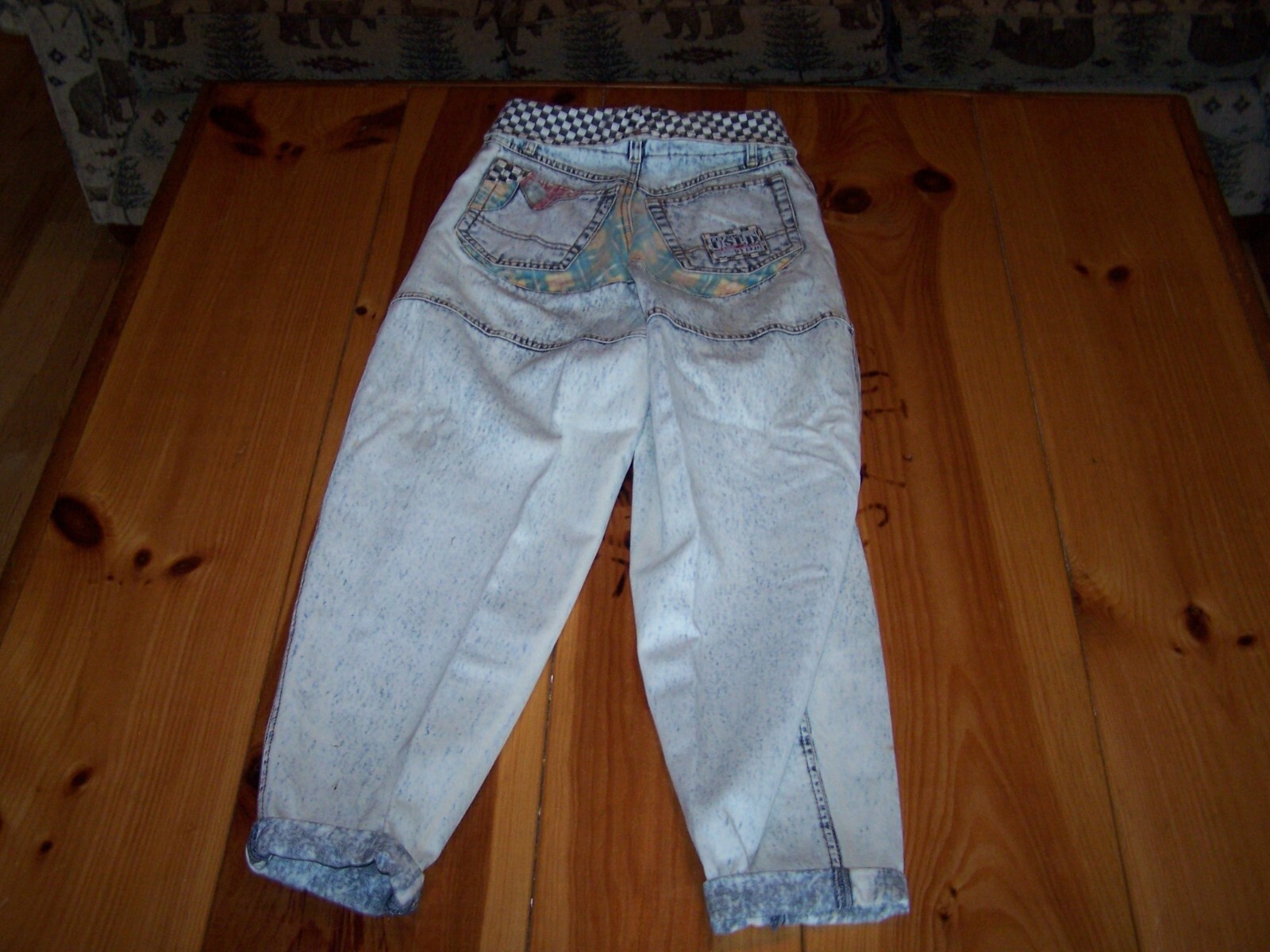Vintage GET USED by ELIE High Waist Checked Plaid Patches Hip Hop Mom Jean 28
