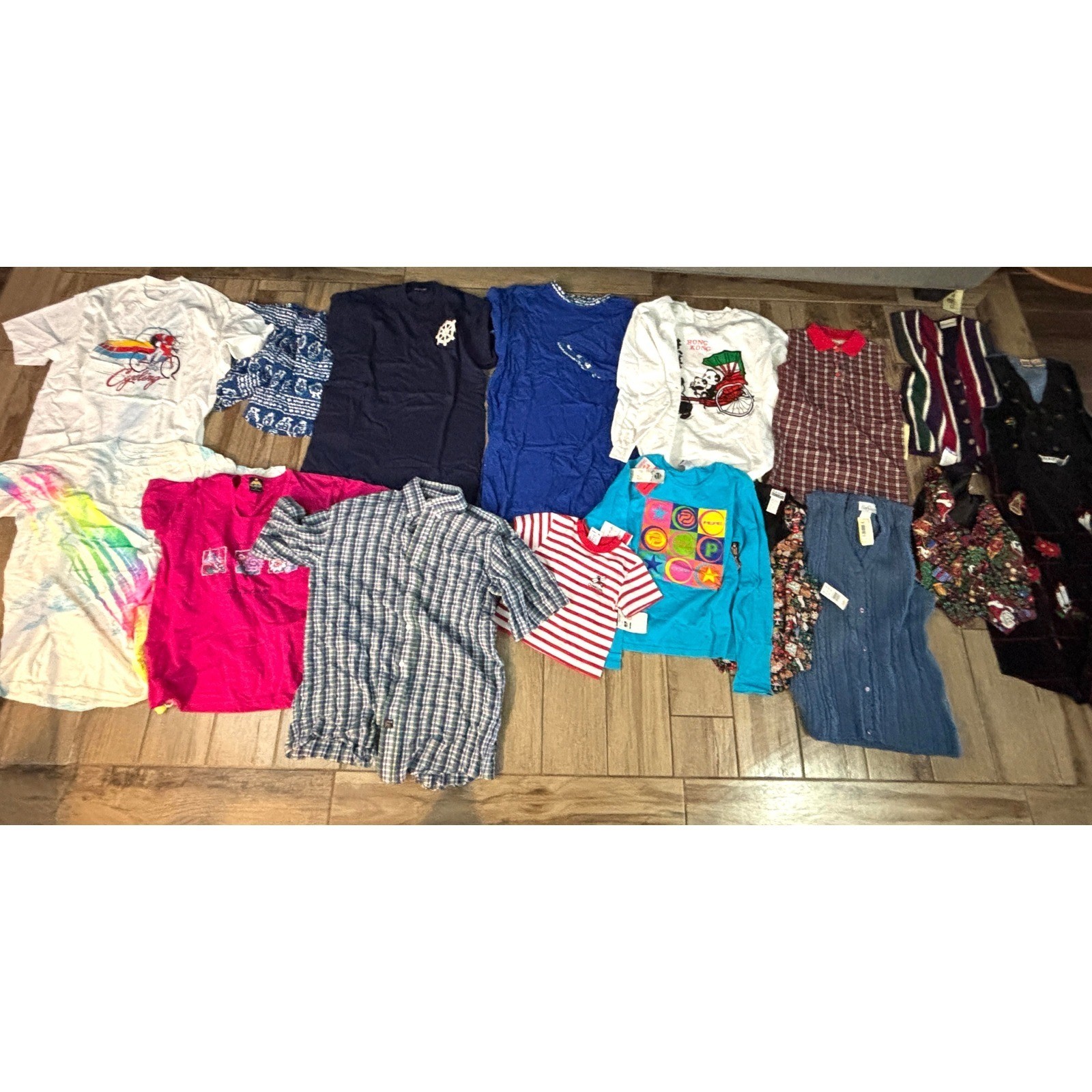 Vintage 90s Clothing Lot 17pc Mixed Sizes Shirts Tops Kids Adult Retro Bundle