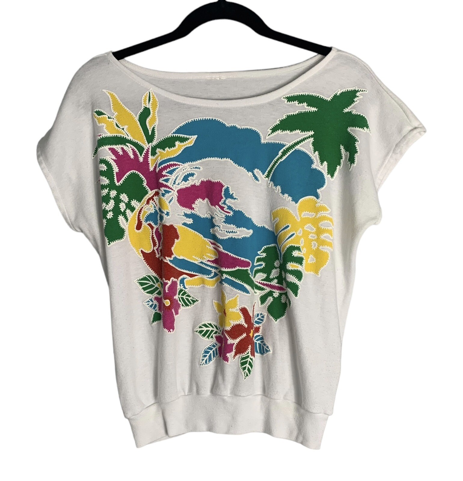 Vintage 80s top shirt palm trees T-Shirt Short Sleeve Cotton Jane Colby