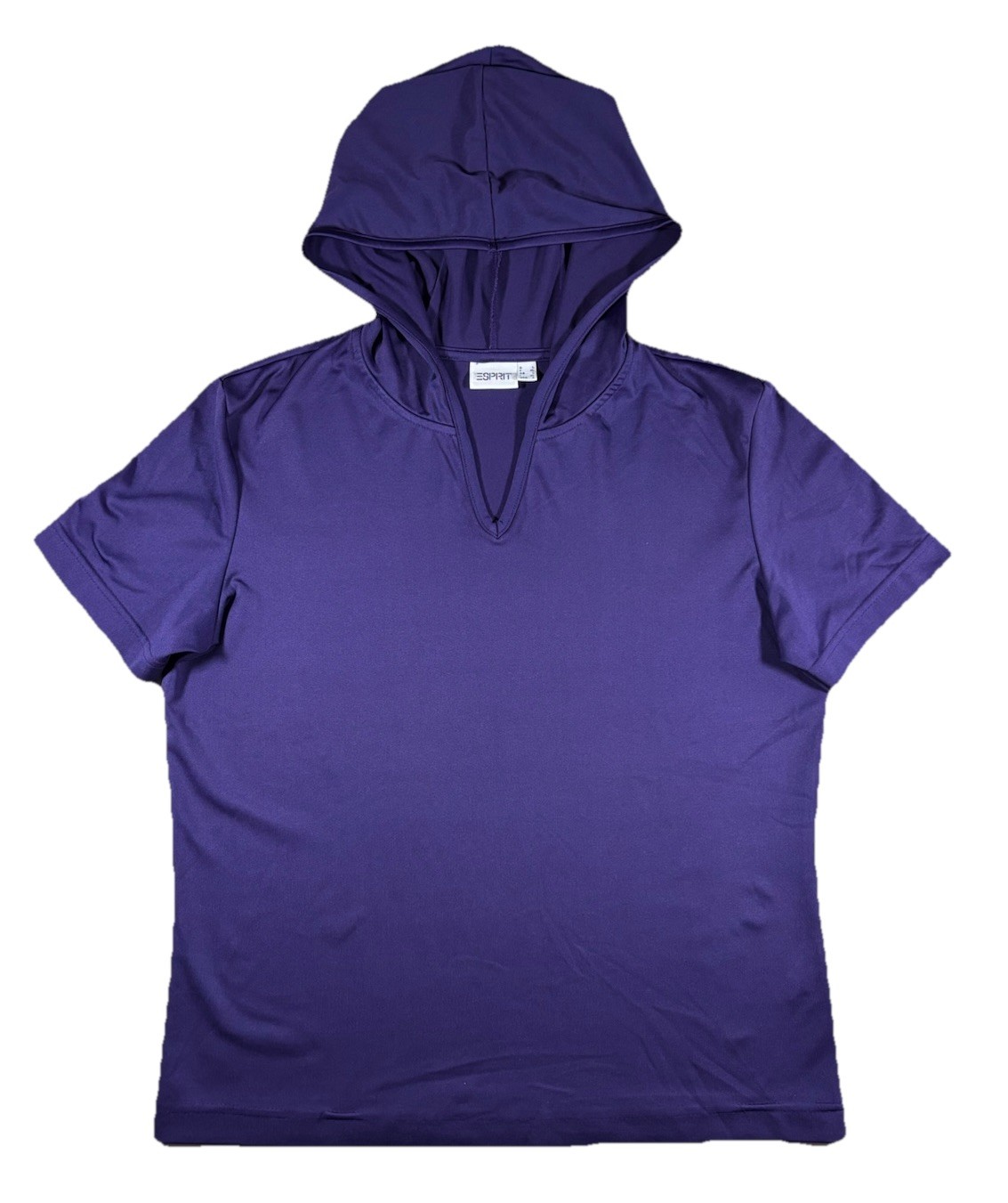 Vintage Esprit Women’s Size L Large 80s Purple Blue Short Sleeve Hooded Shirt