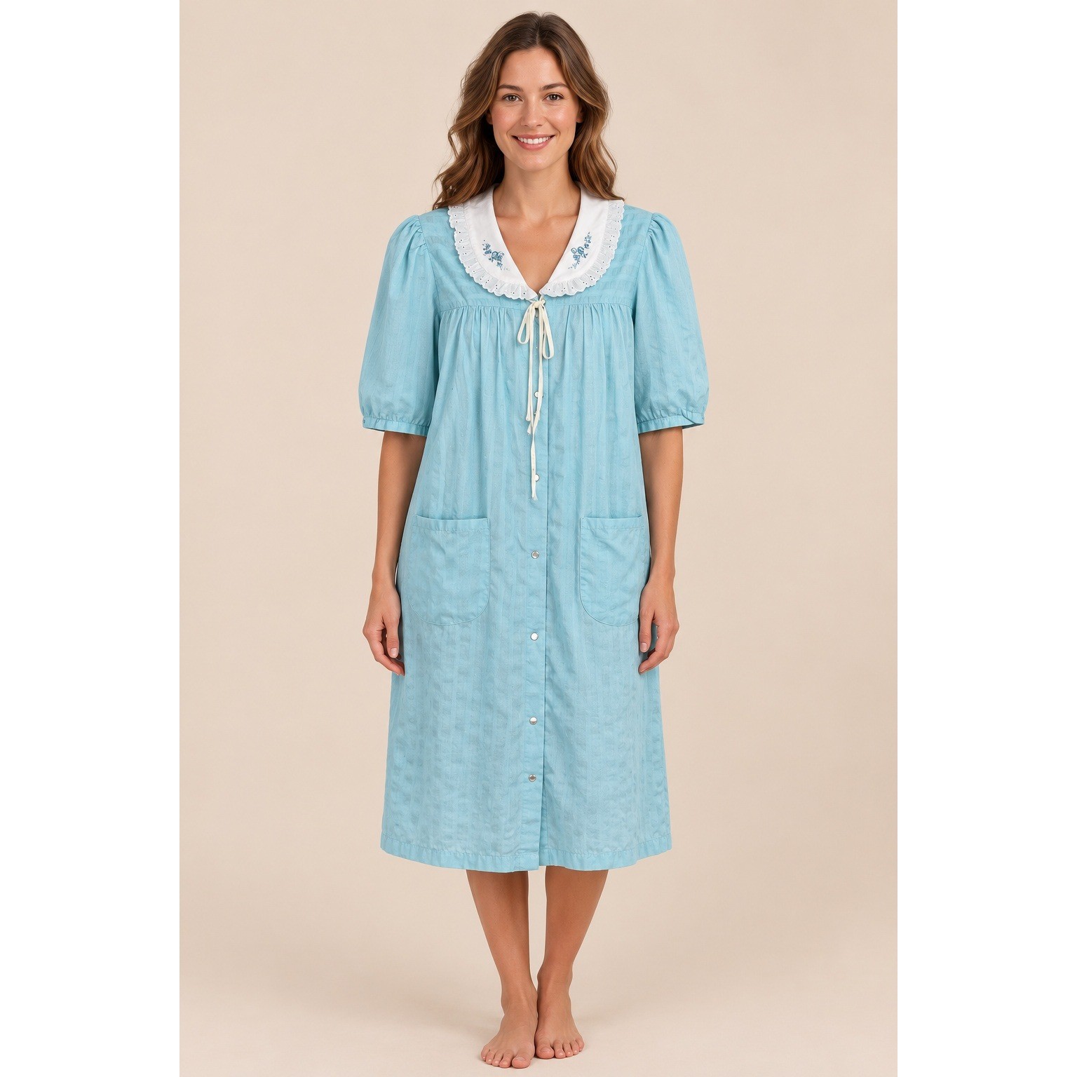Hampton House Blue House Dress Vintage Cottagecore Coastal Grandma Blue Cotton S