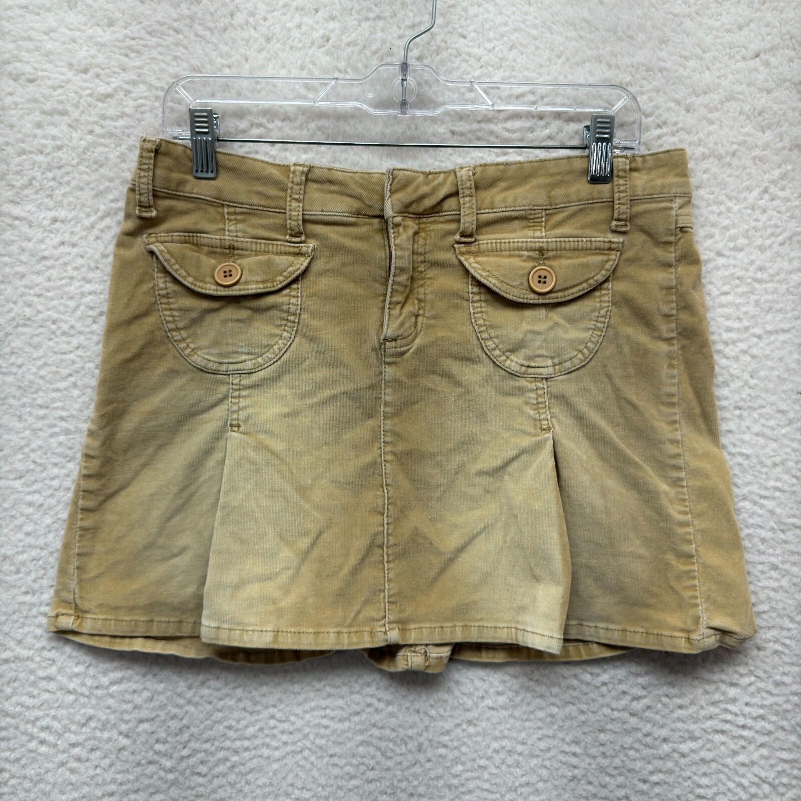 Y2K Vintage Corduroy Pleated Mini Skirt Large 12 14 Tan Boho Fairy Grunge