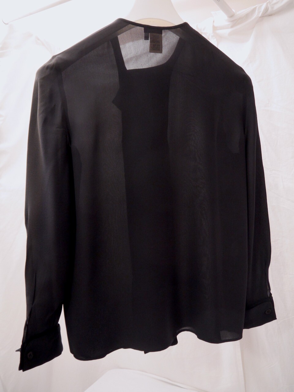 Vintage Giorgio Armani Black Silk Blouse Long Sleeve French Cuffs US14 EU 44