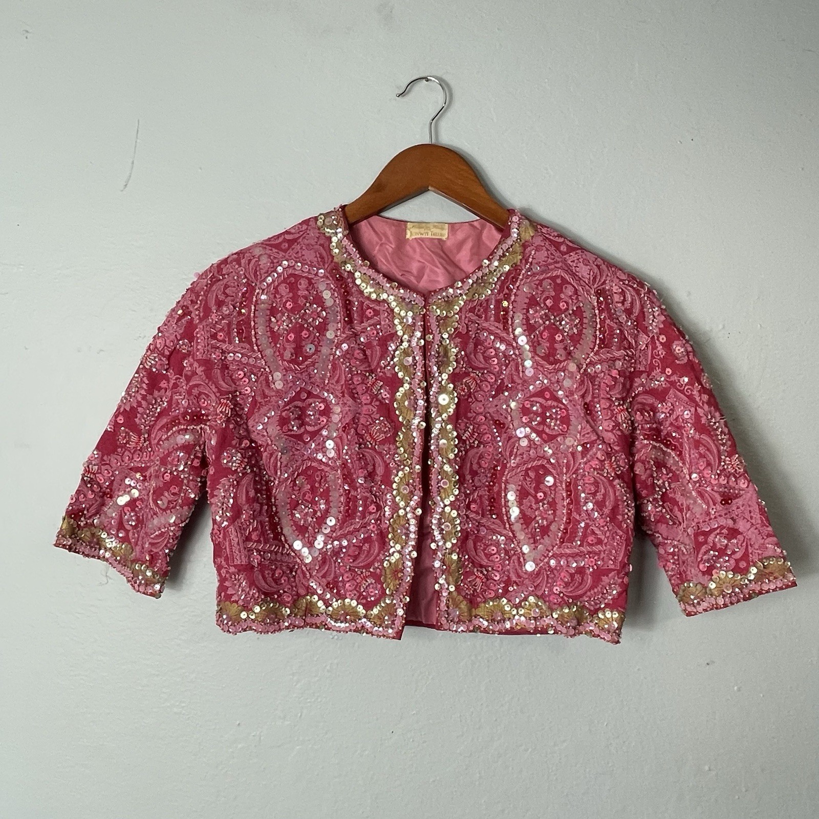 Bonwit Teller True Vintage Sequined Pink Womens Top Small Embellished Rare