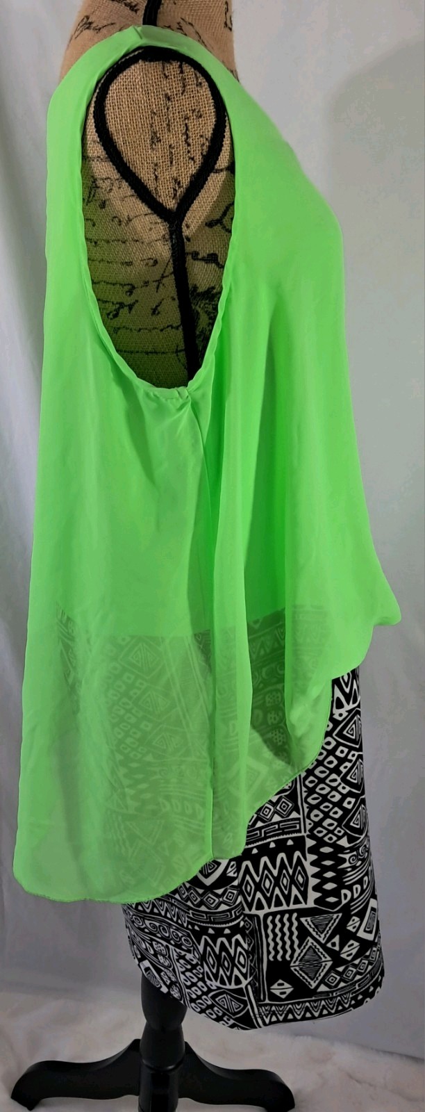 VTG Deb Y2K Neon Green Sheer Tank W/Aztec Skirt 1pc Sz 3X RARE Whimsigoth *READ