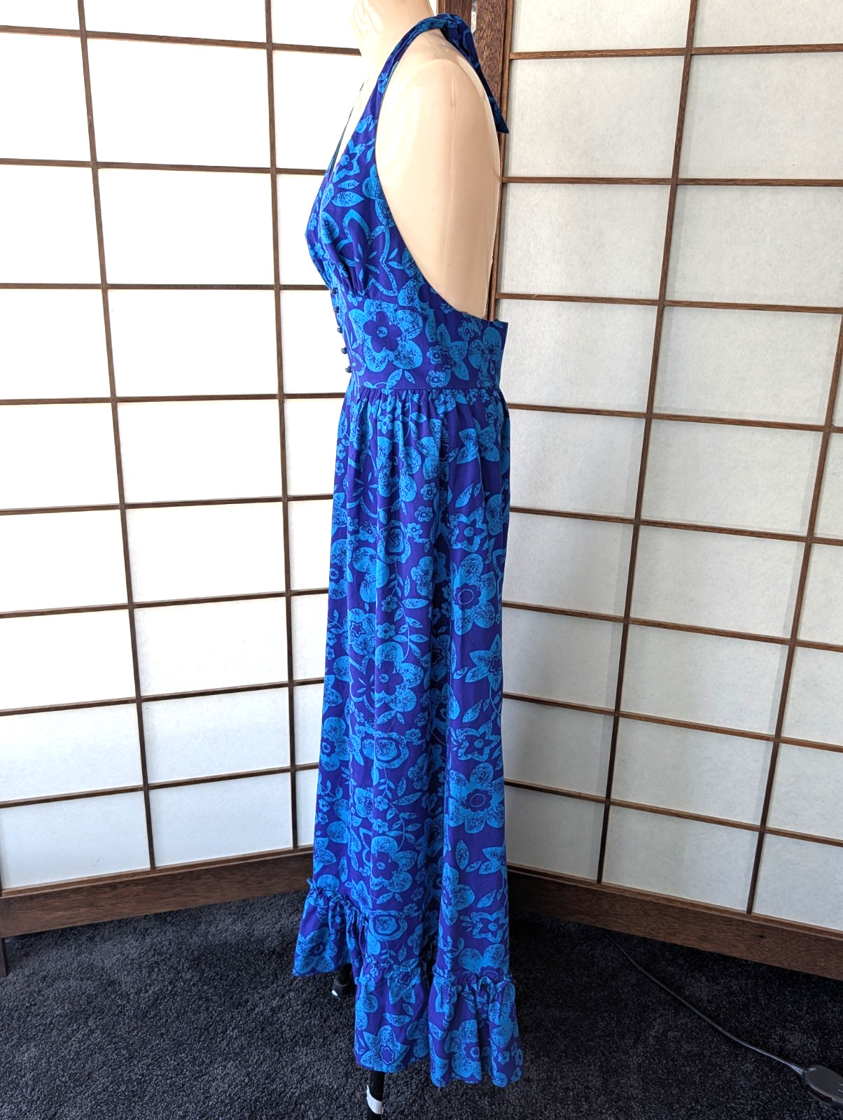 Vintage Beach Party ’60S ’70S Halter Maxi Dress S/M Hawaiian Print