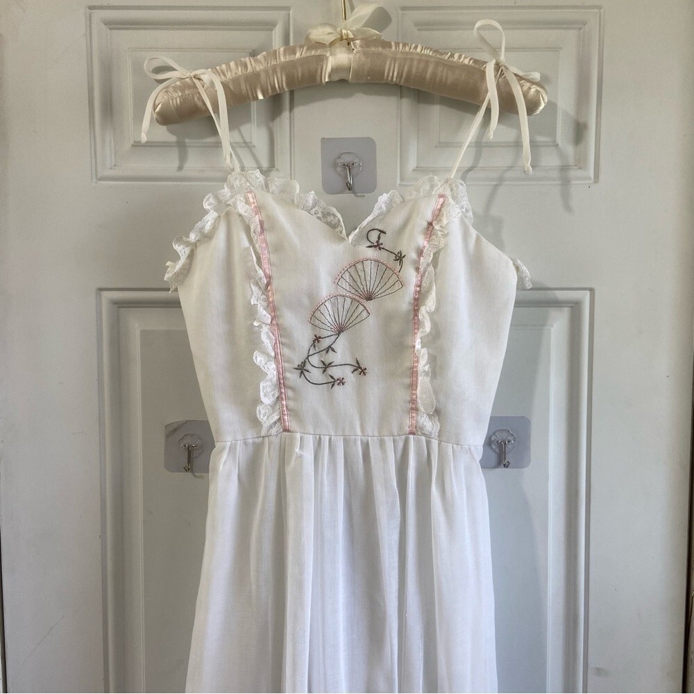 Vintage Candi Jones Floral Embroidered Lace Slip Dress Size 7 Prairie Cottage