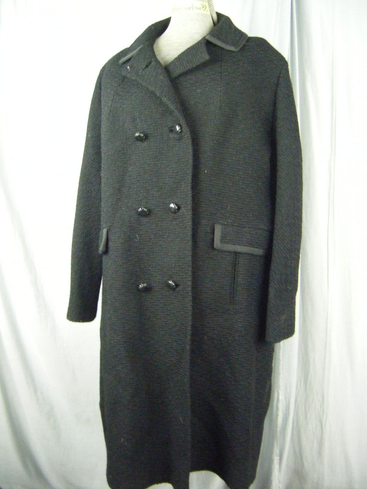 Vtg 60s Black Looped Wool Buttons Mod Coat-Bust 48/L