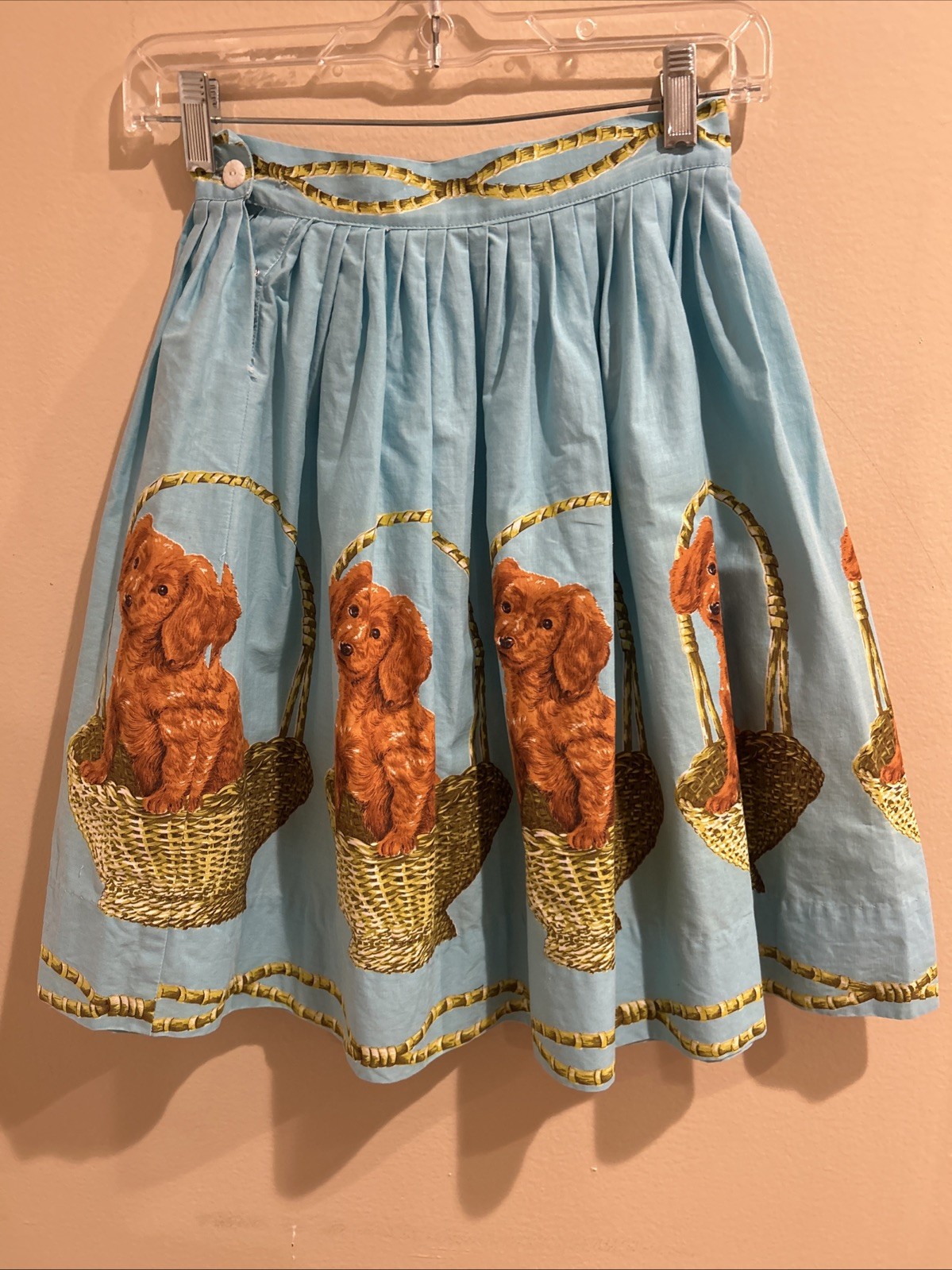 1950’s-1960’s Novelty Light Blue Circle Skirt With Dogs Sz XXS