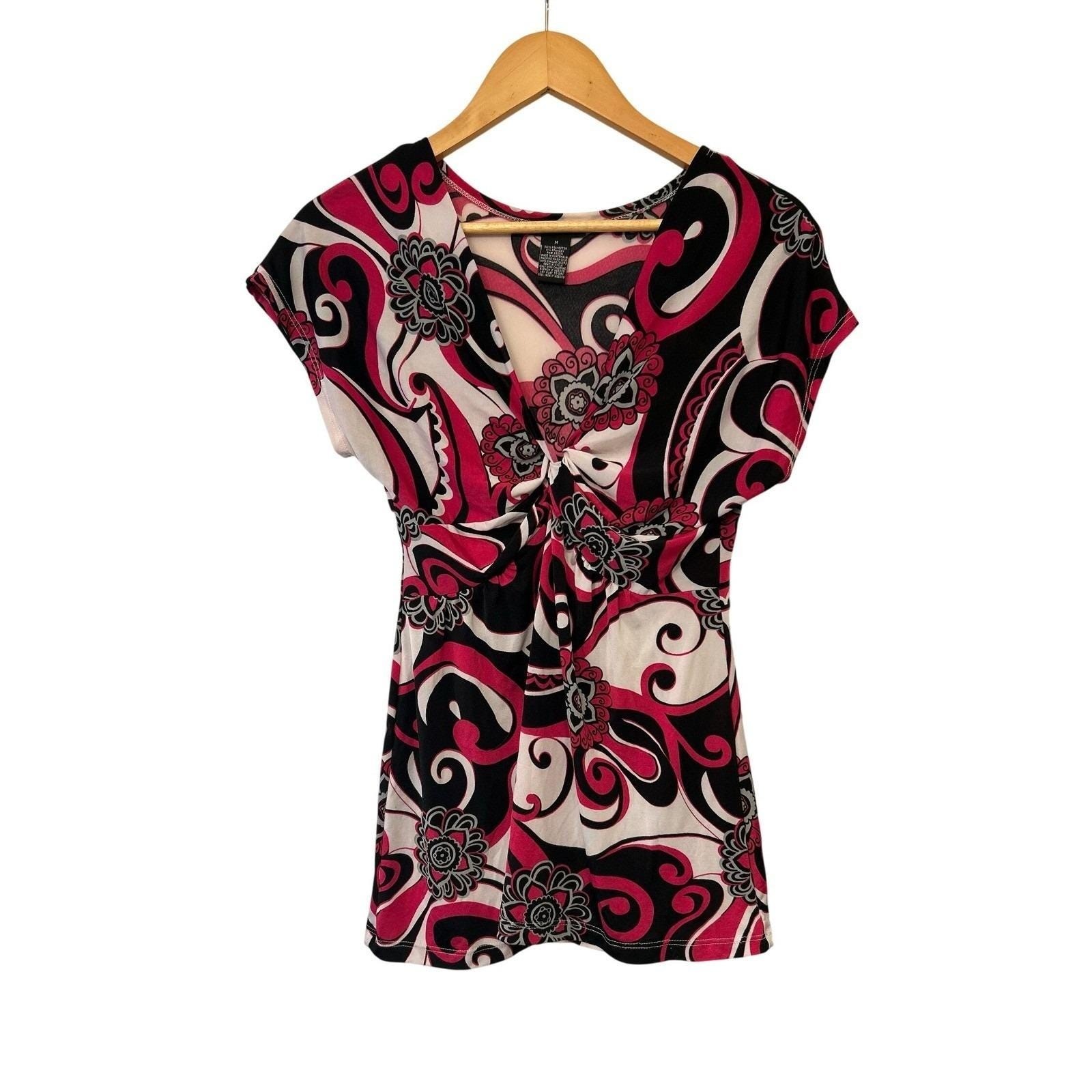 Vintage Y2K Statement Abstract Knot Front Semi Sheer Blouse M Cybergoth Top