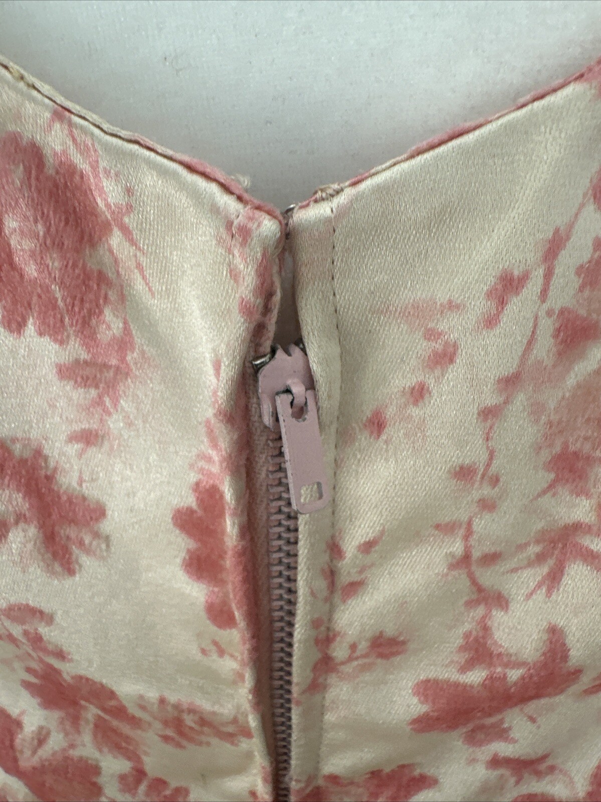 Vintage 60s Cream Satin & Pink Velvet Flocking Evening Gown With Jacket Size 6