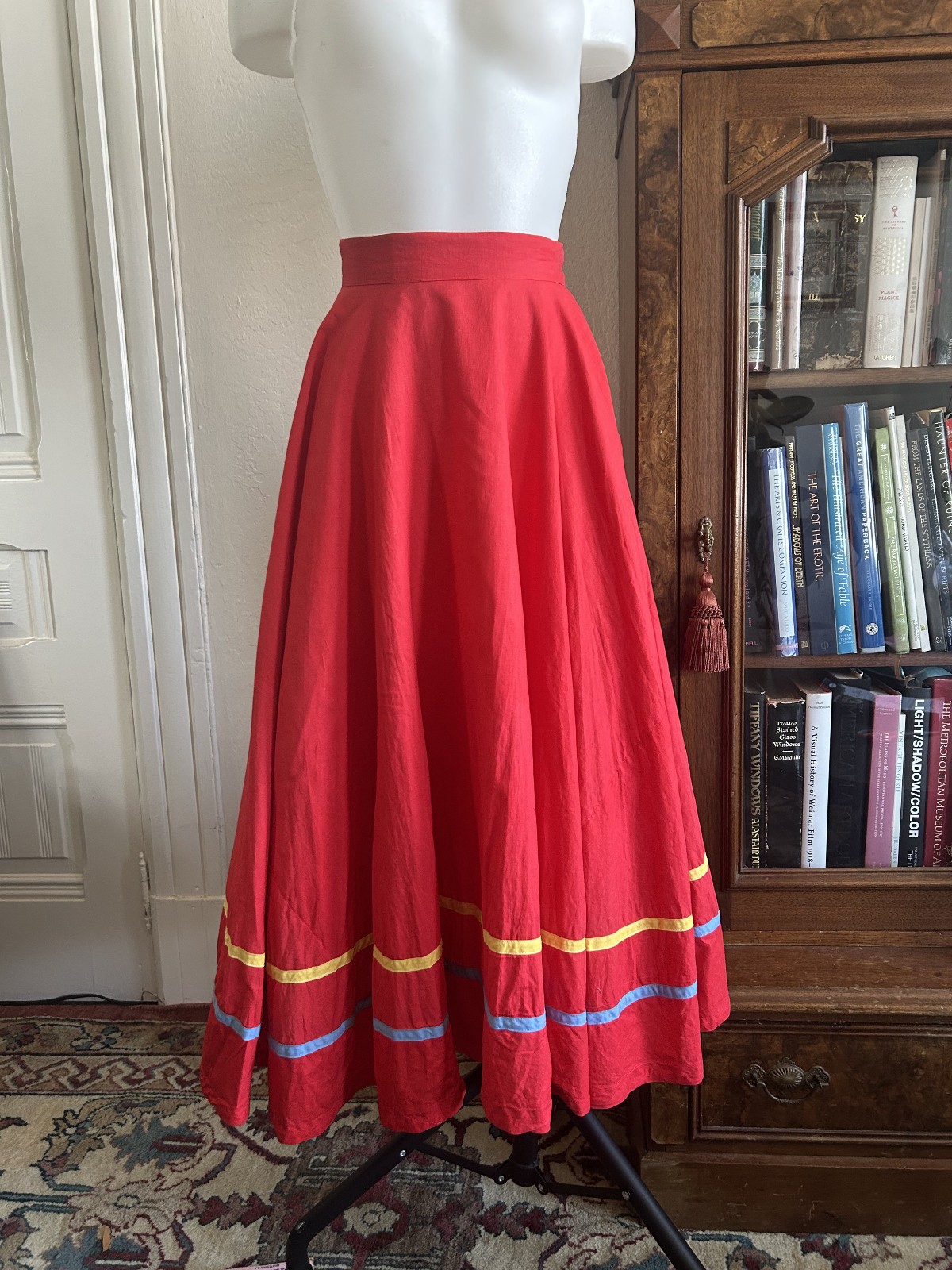 Vintage 1950s Cotton Handmade Red Circle Skirt Full Sweep Rockabilly Pinup 27W M