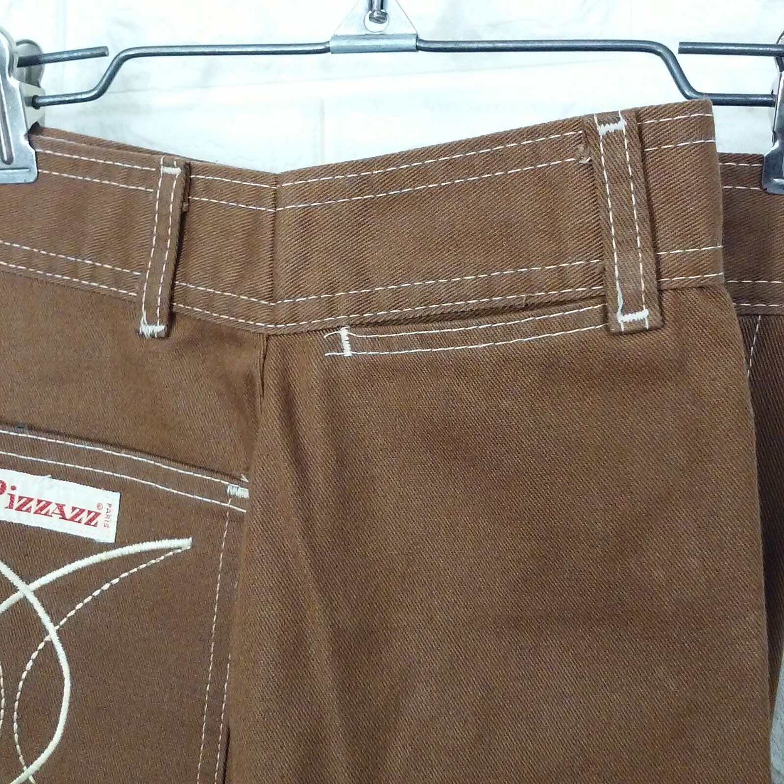 NWOT Vintage 70s Pizzazz Mod Retro Disco Pant Jeans -10 Pockets Wide-Leg Brown