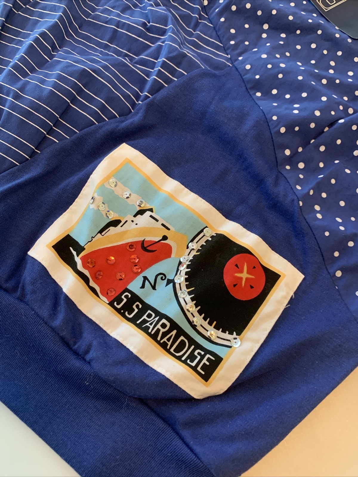 VTG 90s T-shirt Graphic Art Boat Sailing Patch Whimsy Cruise Wear Travel USA M