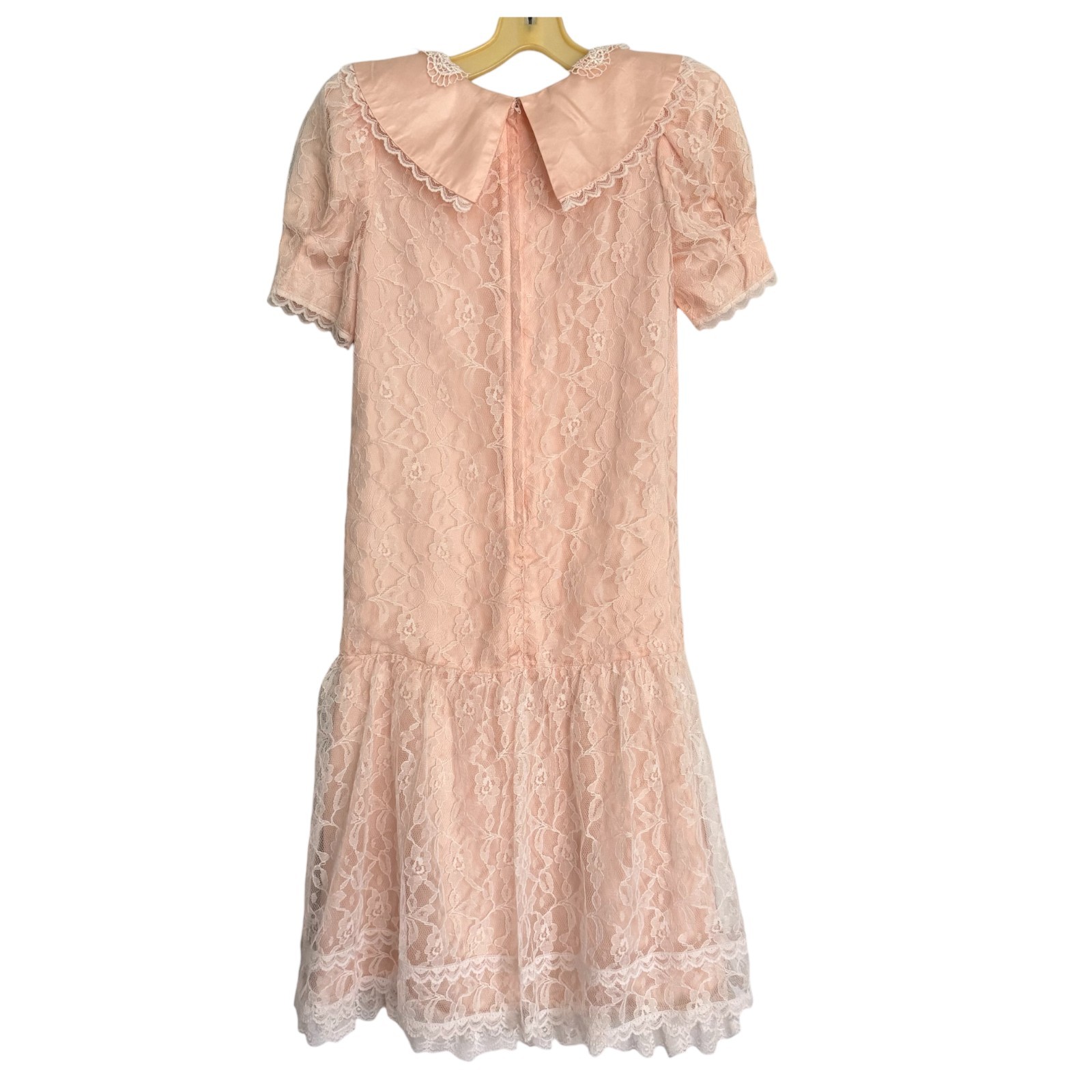 VTG Gunne Sax Girls Peach Blush Lace Party Dress Drop Waist Peter Pan Collar 80s