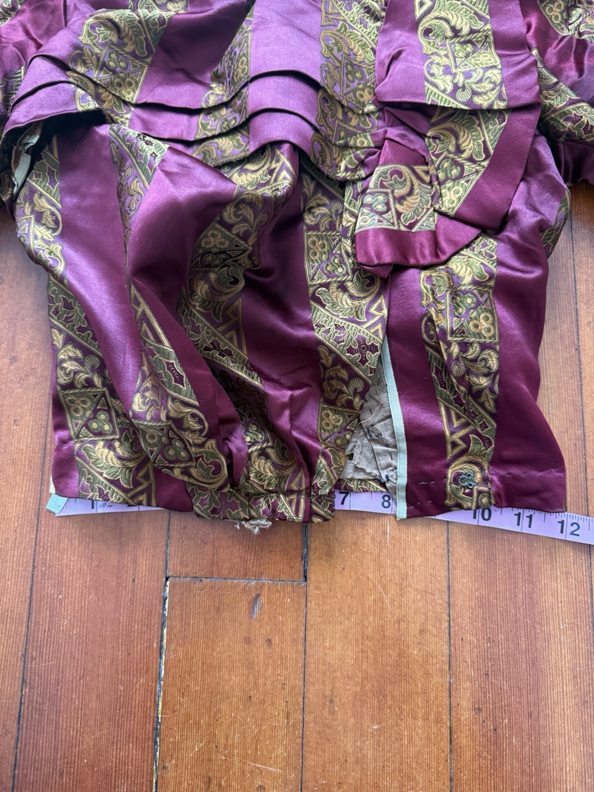Antique Victorian Brocade Silk Satin Bodice Jewel Toned Boning 1800s XXS/XS
