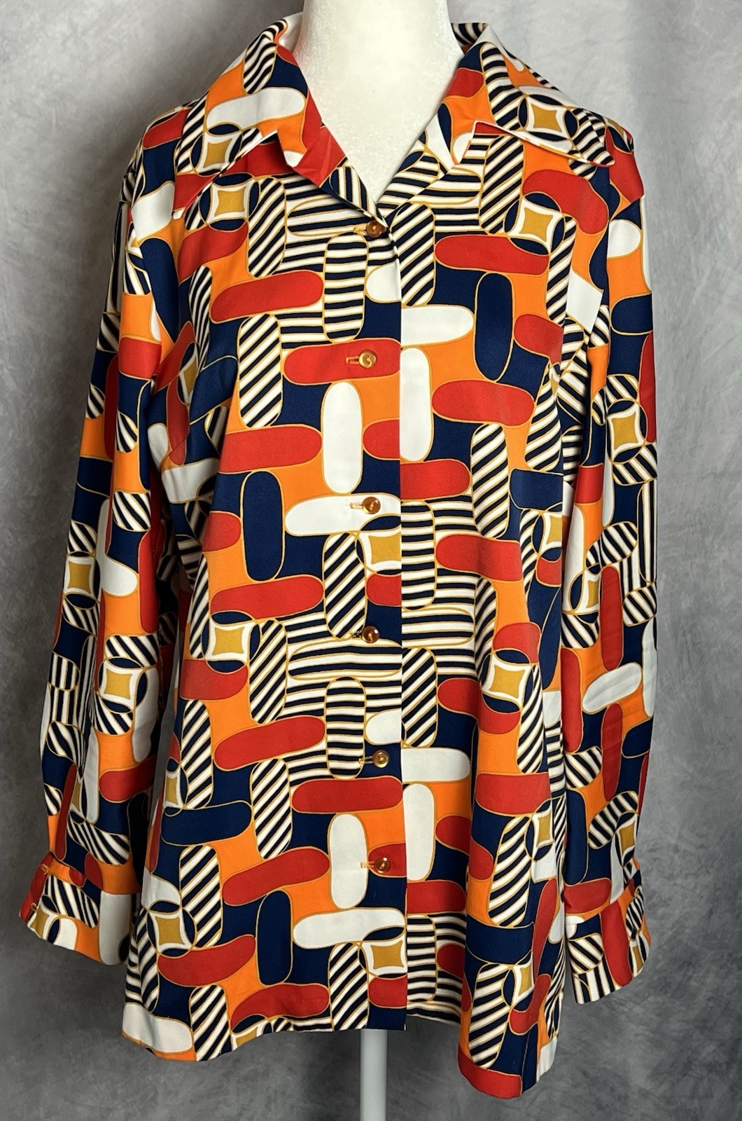 Vintage 1970s Alex Colman California Graphic Print Geometric Shirt Size M/L