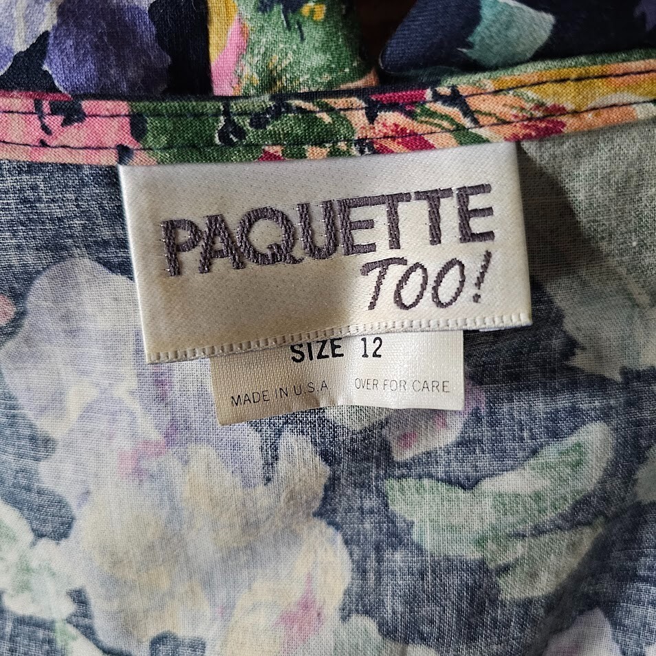 Vtg 80s Trad Wife Impressionist Floral Princess Waist Puff Sleeve Tea Dress M/L