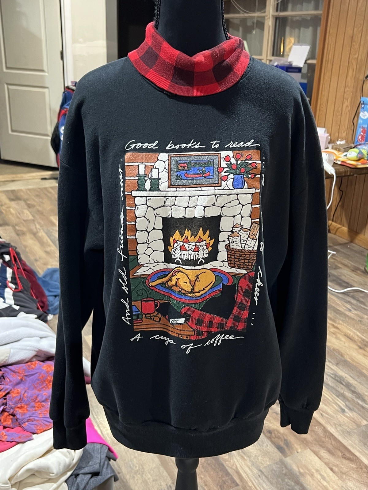 Vintage Gopher Sport Lodge Cabin Sweatshirt Buffalo Plaid Collar Size L