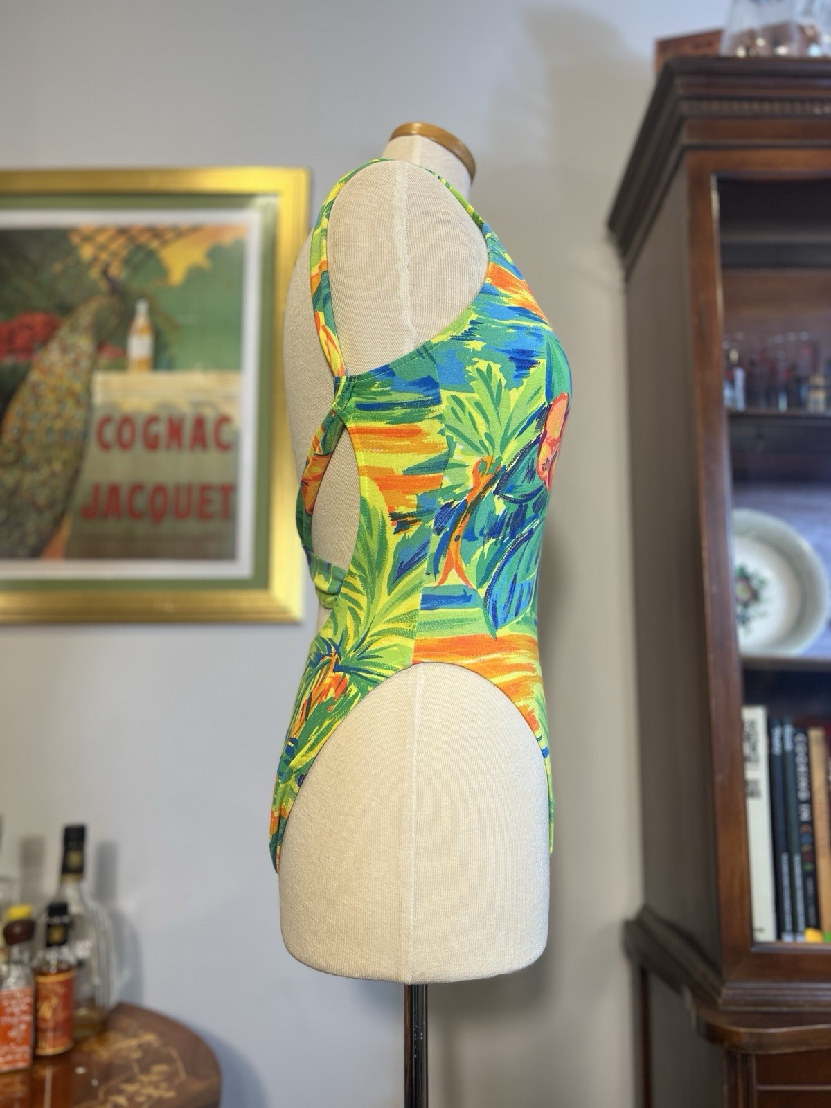 Vintage 1990s Deadstock Neon Hawaiian Criss-Cross Floral Swimsuit