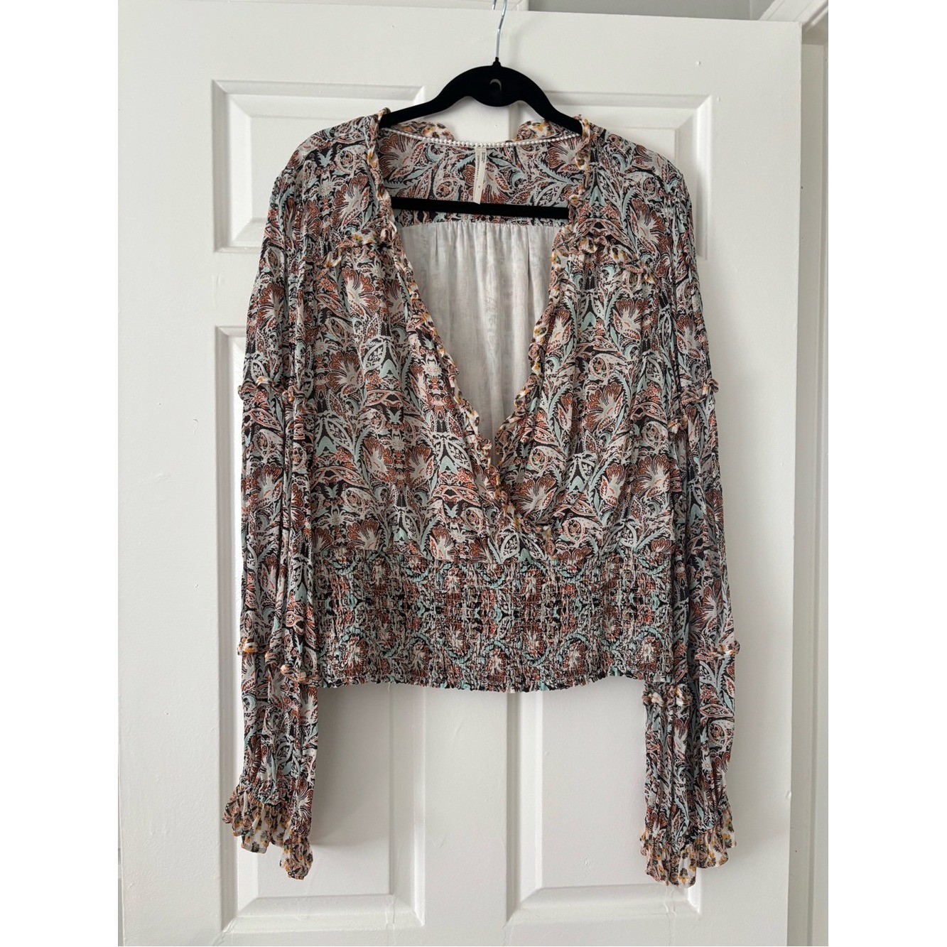Anthropologie Paisley Smocked Faux Wrap Boho Blouse – Size XL