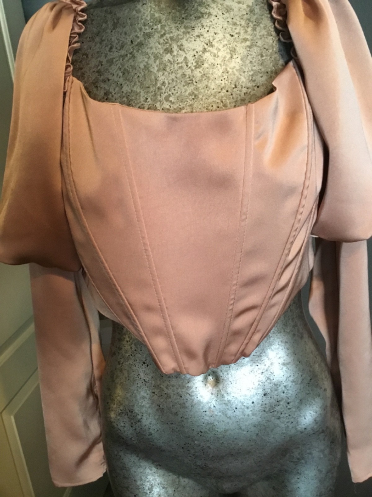 Y2K corset satin top blush /Nude zip sleeve New siz L whimsical goth