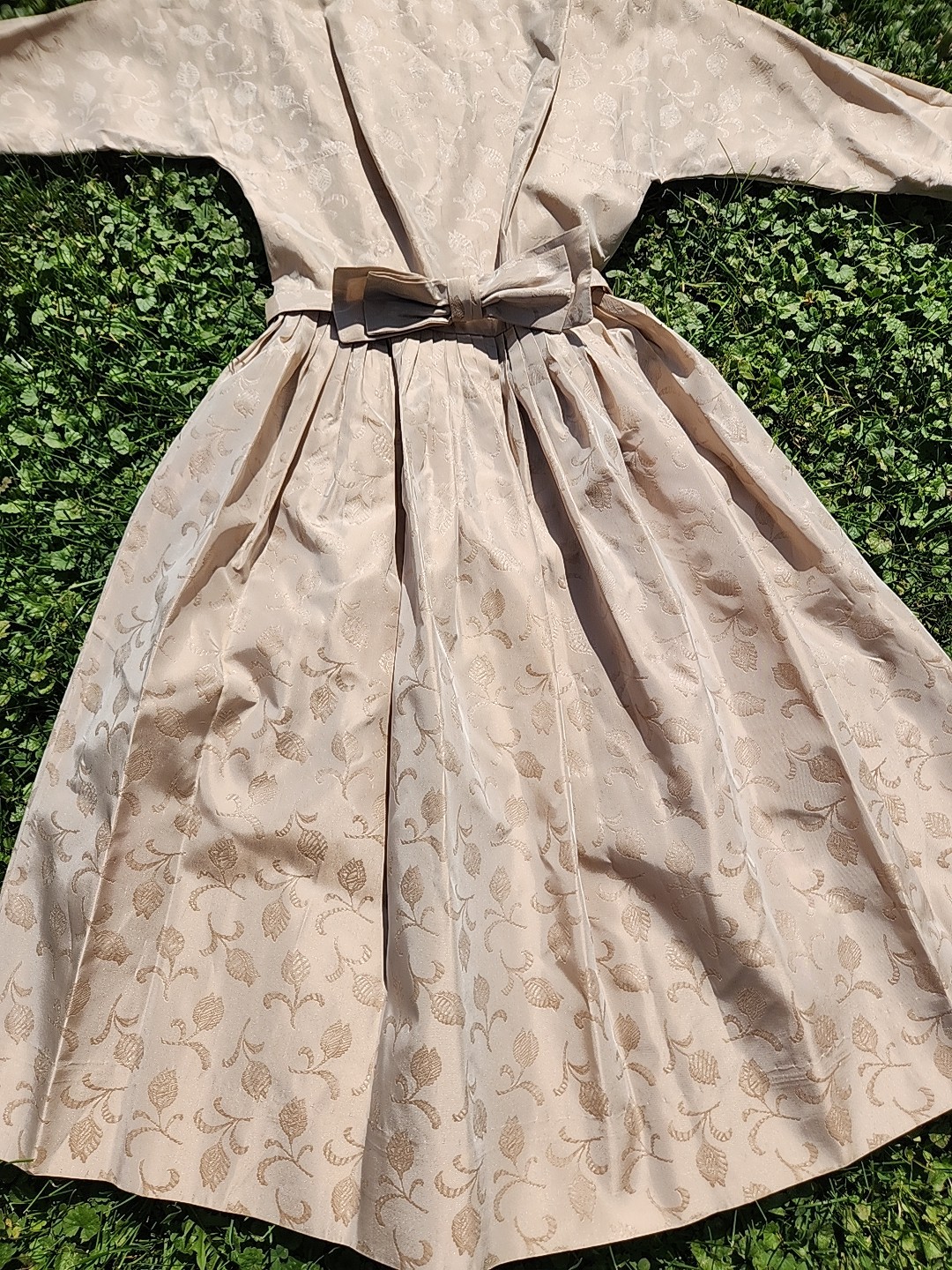 Vintage 50s 60s Taffeta Party Dress Champagne Blush Floral