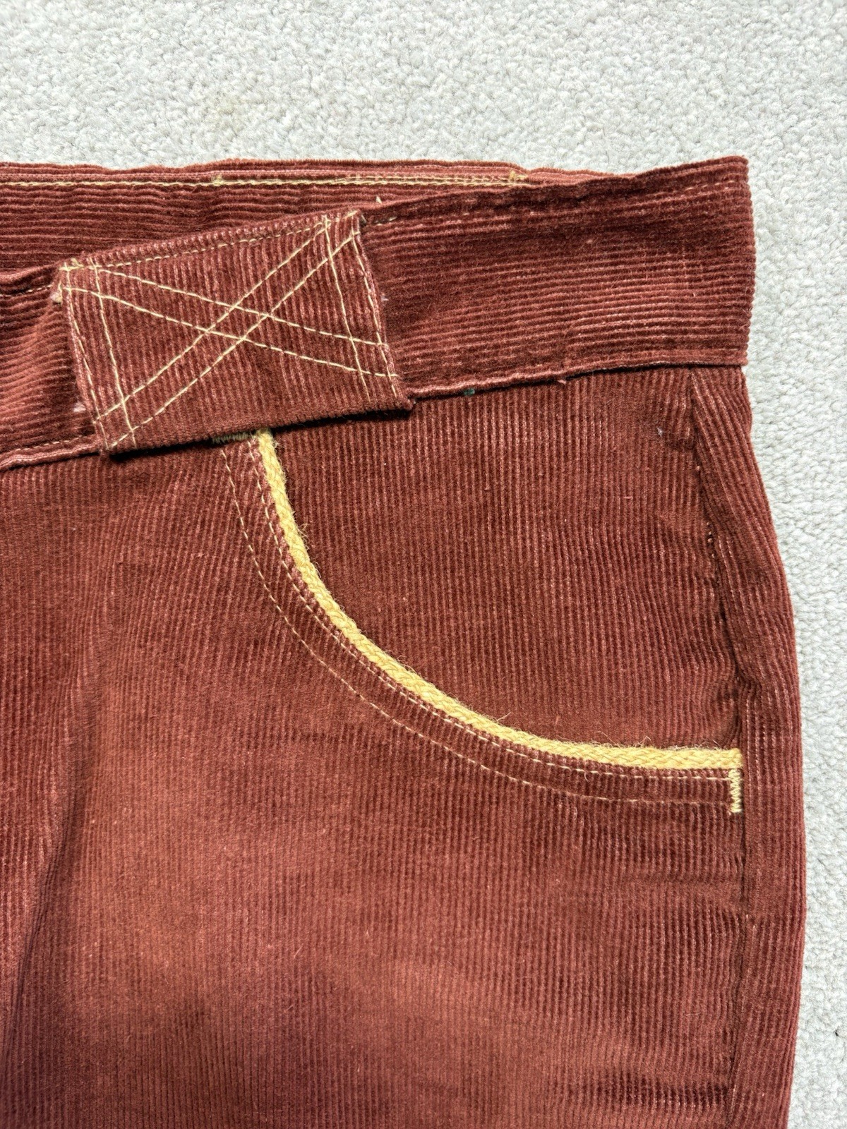 1960s Flare Corduroy Bell Bottoms Rust Red Vintage Talon Zipper Size 38×29