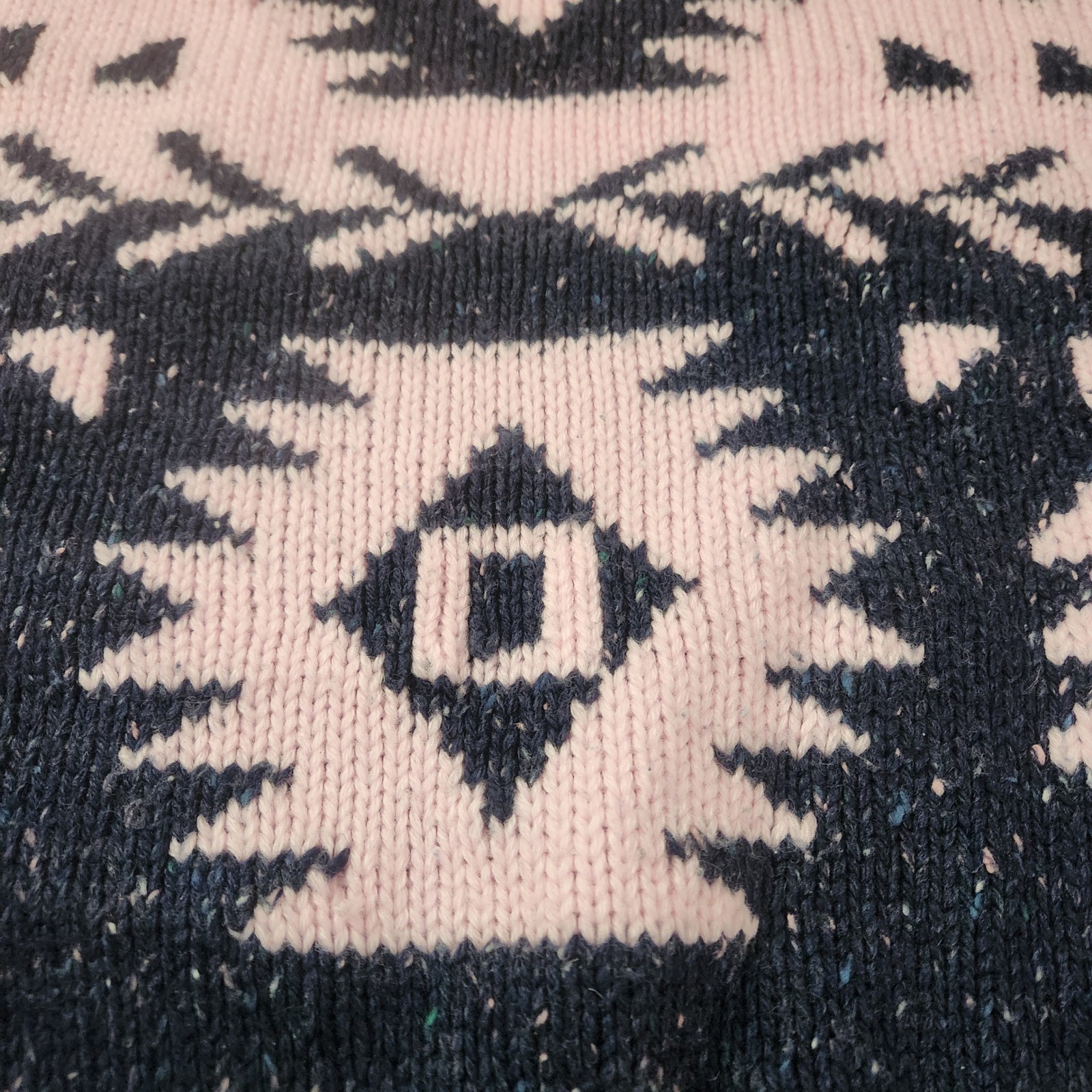 Vintage NUOVO Pink Navy Knit Sweater Size L Speckled Mock Neck Aztec Chunky Wool