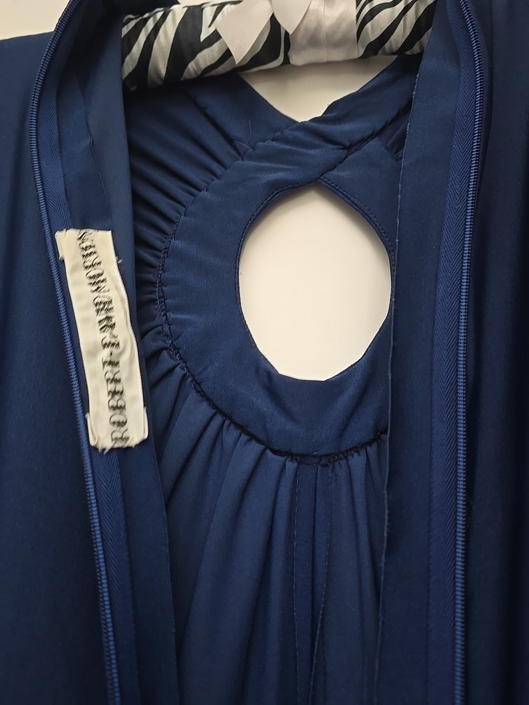 Vintage Robert-David Morton Navy Blue Jersey Gown | Keyhole Neck Maxi Dress 70s
