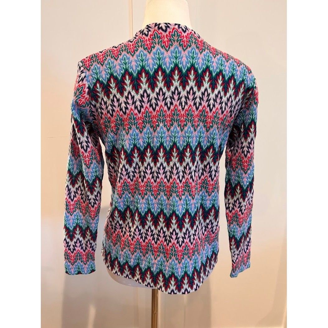 Miss Holly Vtg 70’s Chevron Zigzag Knit Cardigan Sweater Multi Color Womens M