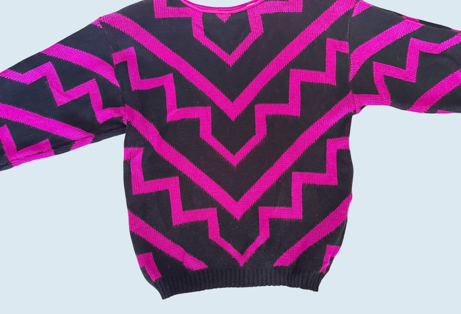 Vintage BRISTOL COURT Hot Pink & Black Geometric Sweater 1980s Sz S