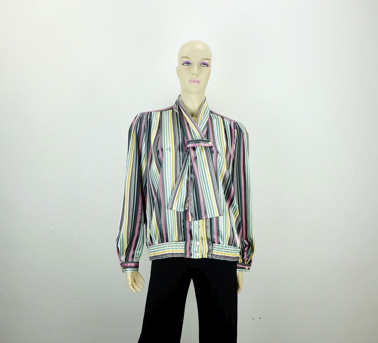 Striped 80s blouse satin blouse Lucia West Germany slip size M