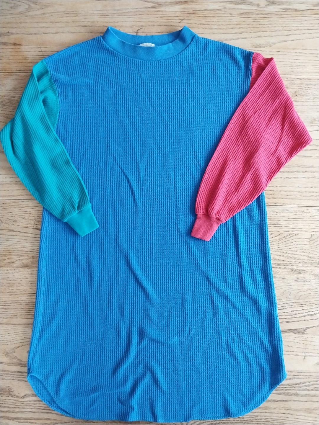Vtg 80s Bold Spirit Soft Waffle Knit Long Sleeve Sleep Shirt Womens Sz Small