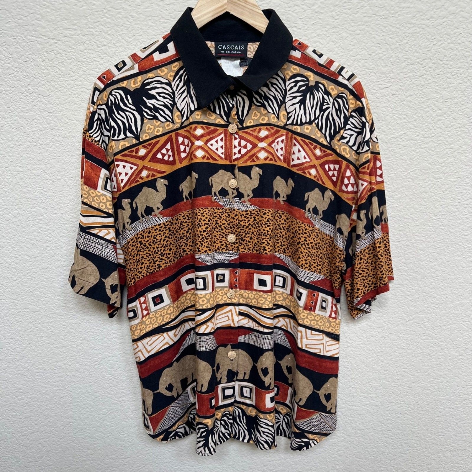 Vintage Cascais of California Collection Size XL Tribal Animal Print Blouse Top