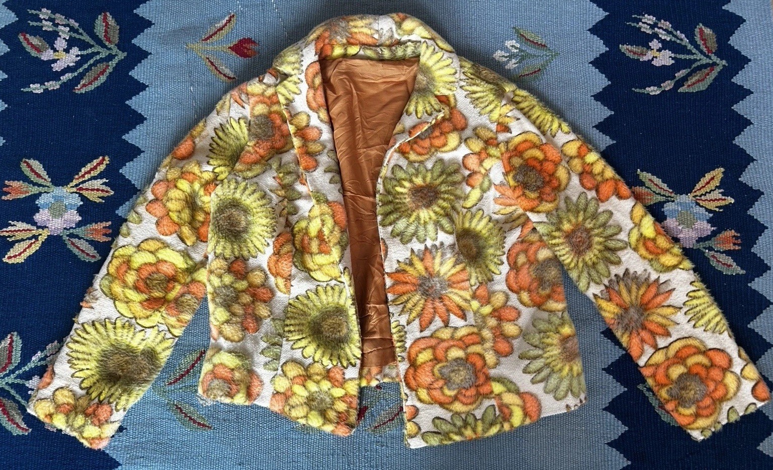 1960s Neon Floral Fuzzy Jacket Size S/M