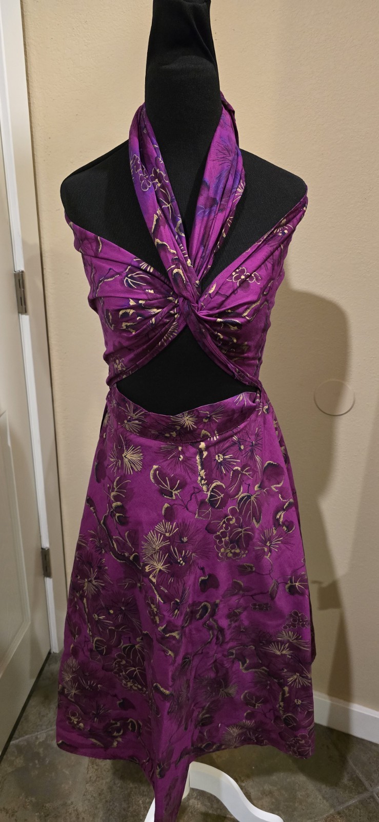 1950s Vintage Wrap Halter Top Hawaiian Purple Pinup Dress – Size Small