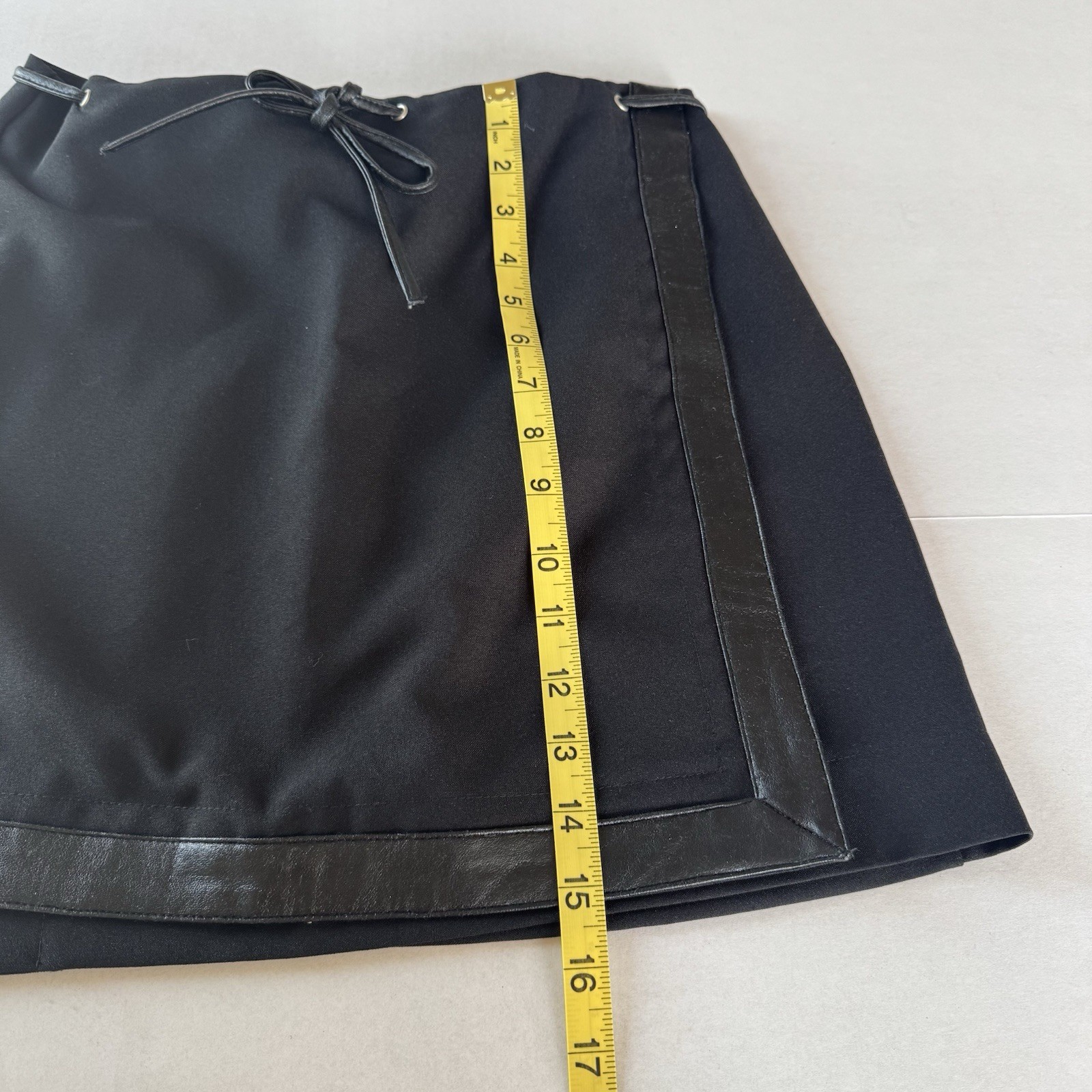 Vintage 90’s Y2K No Excuses Black Mini Wrap Skirt Pleather Trim Accents 5/6 (A2)