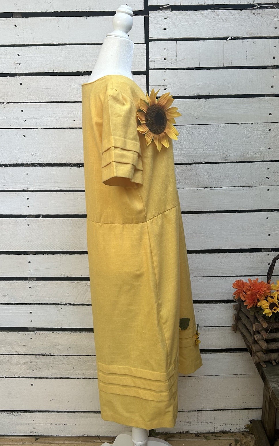 Vtg 1960s Dress Murray Meisner Sunflowers Yellow Shift Dress Woven Cotton 39w