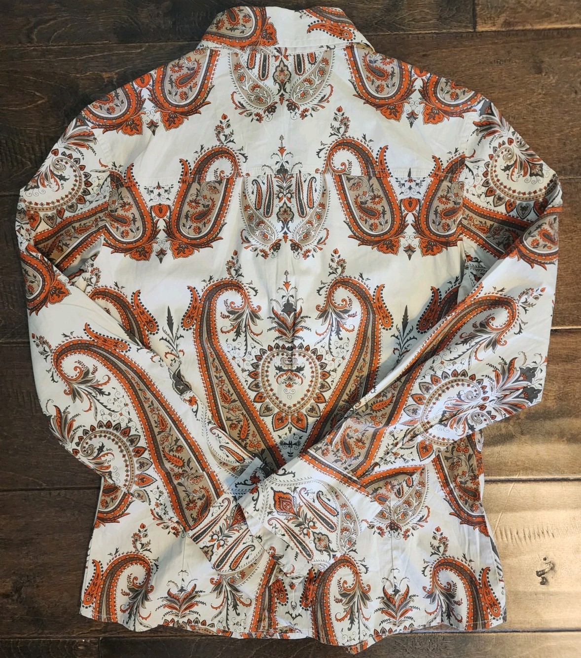 🐎Esprit VTG 90’s WOMEN’S Orange and Gray Paisley Button-Down Shirt. SZ M✨️ Y2K
