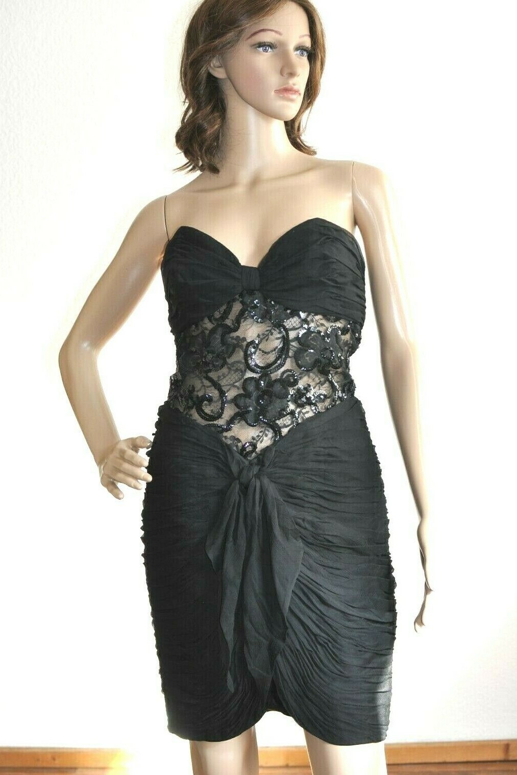 Bellville Sassoon Mullany Evening Party Cocktail Dress Silk Lace Vintage 90s 38
