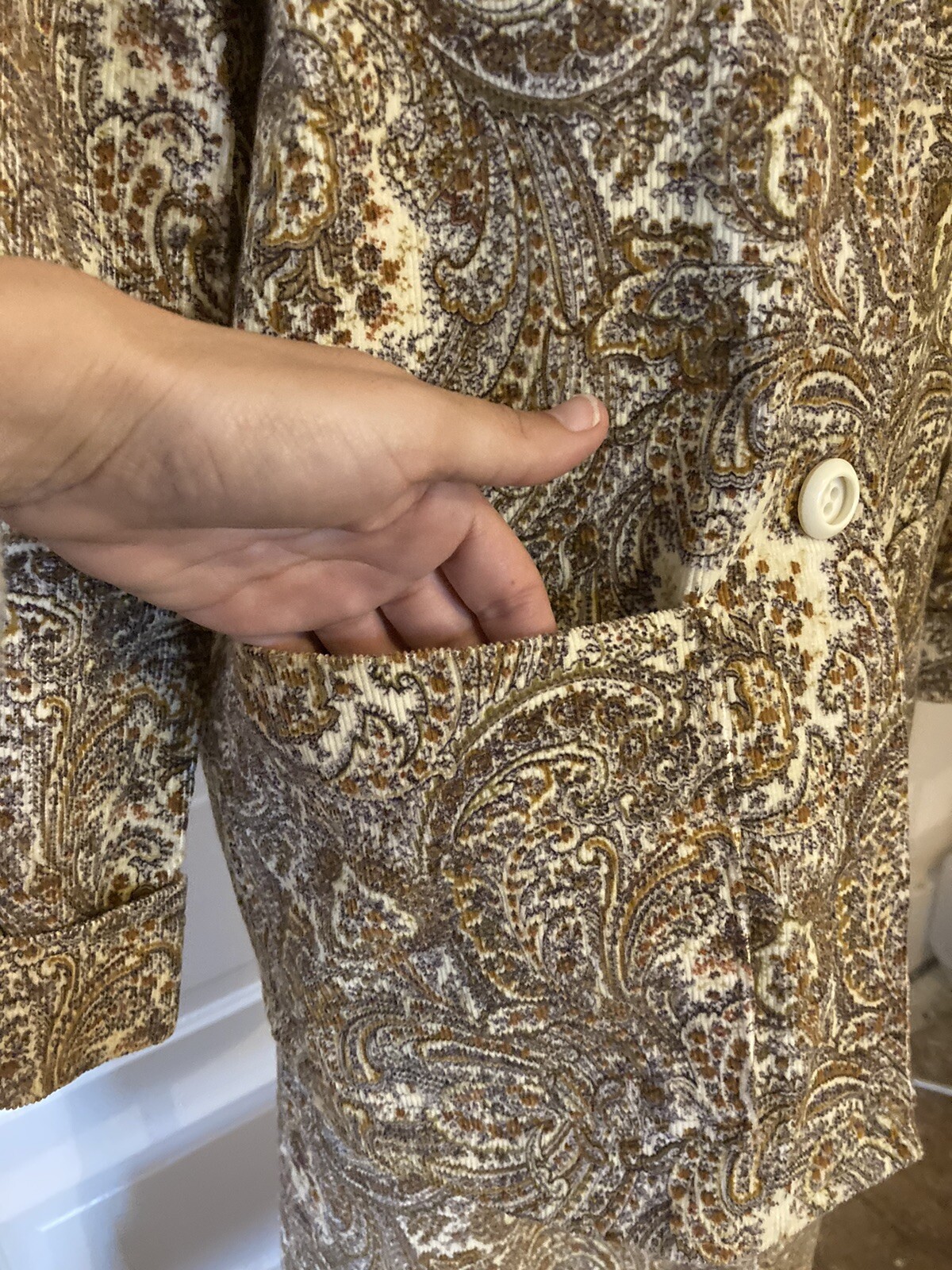 Vintage Set 1970s Corduroy Jacket & Skirt Paisley Handmade Costume Suit
