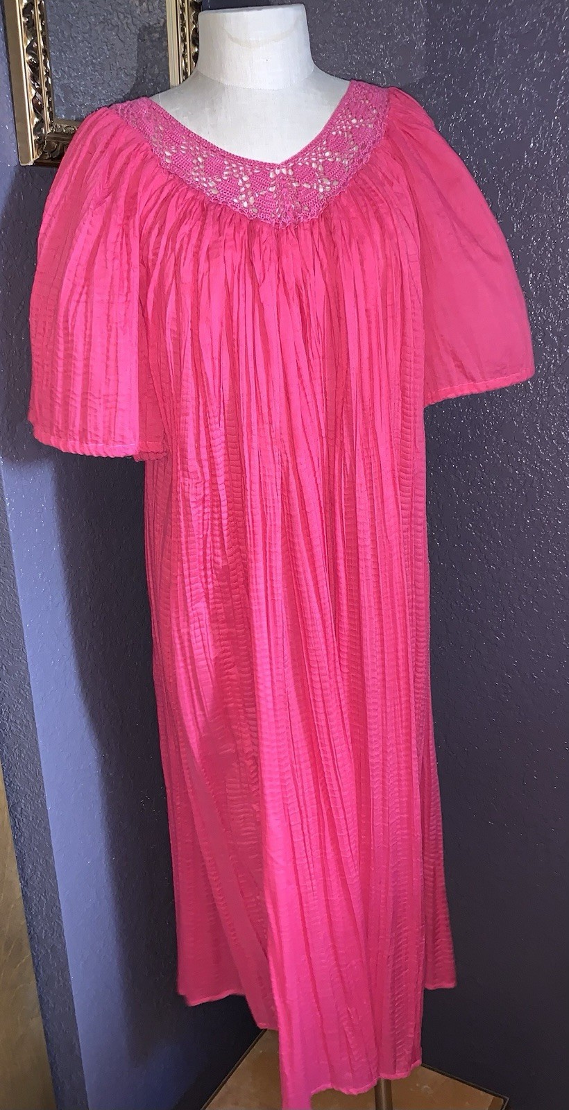 B4 L/XL Cotton Gauze Angel Flutter Sleeve Trapeze Greek Tent PINK Caftan Dress