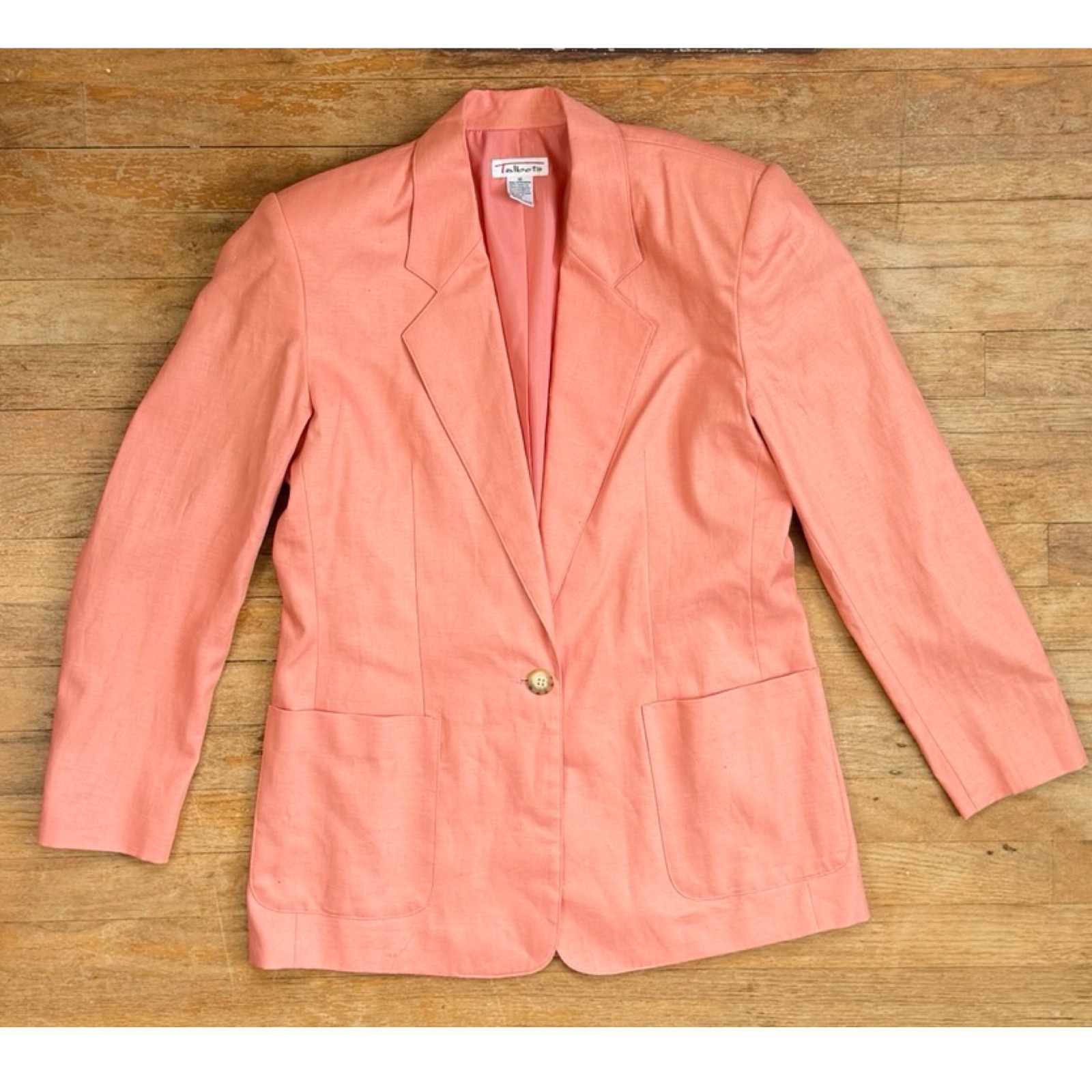 Vintage Coral Linen Blazer Size Medium 80s Pink/Orange Sport Coat Suit Jacket