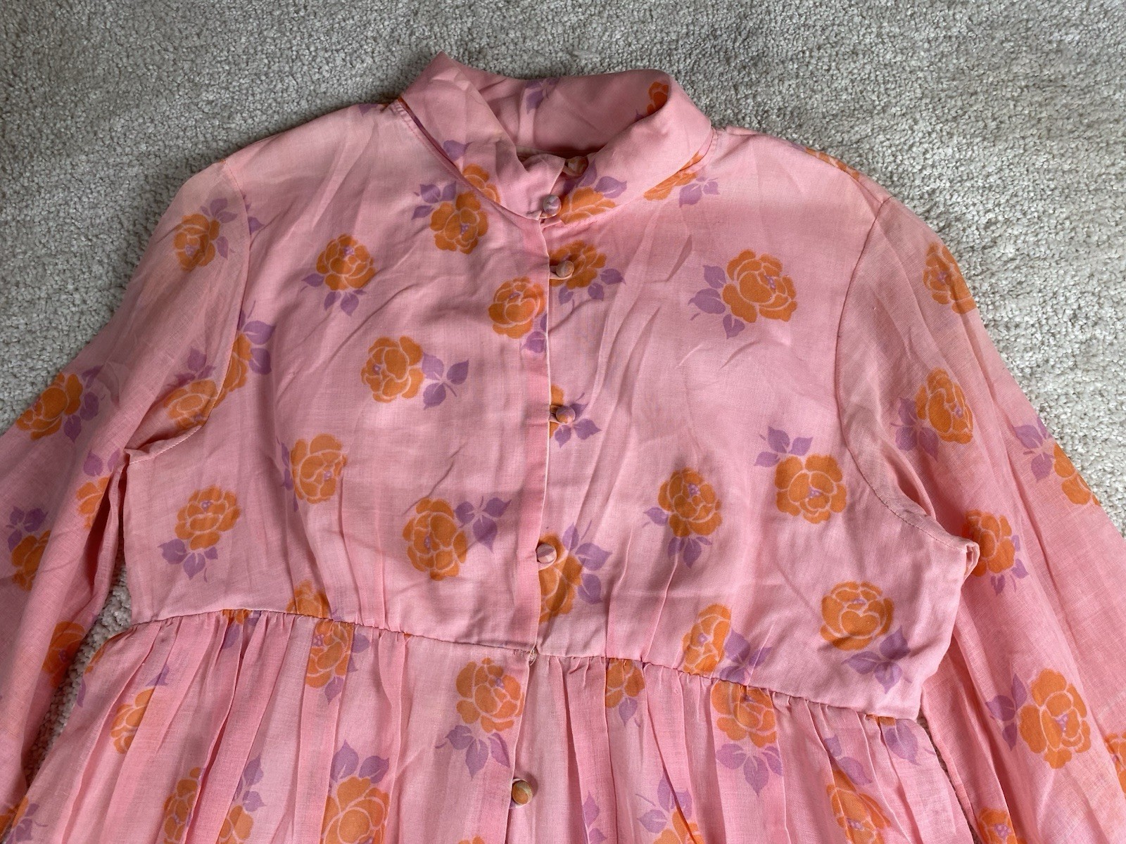 VTG Gilligan O’Malley Nightgown Robe M High Neck Long Sleeves Pink Floral Cotton