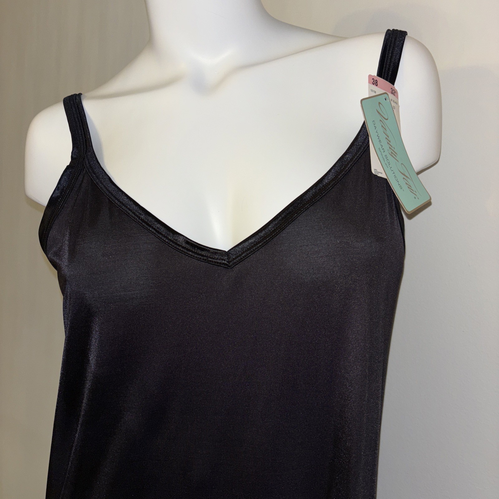 Vanity Fair Black Satin Full Slip Dress NWT Size 38 / 32” Length Vintage Style