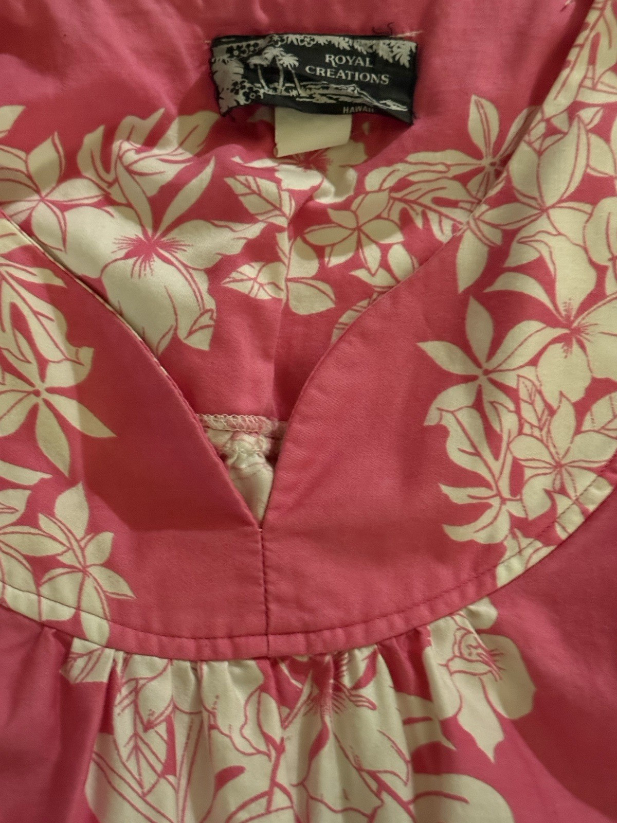 Vtg Royal Creations Hawaiian Dress Cotton 100% Tropical Pink Floral Ruffle M