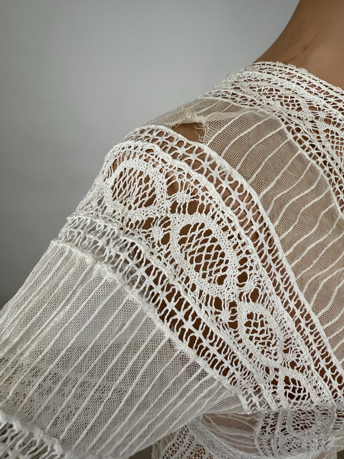 Antique Edwardian White Silk Net Cotton Crochet Blouse Ruffles Wounded BirdAS IS